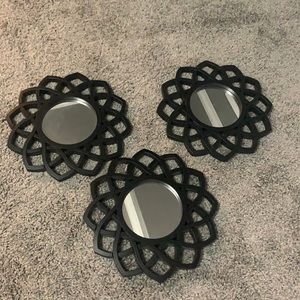 Wall decor - 3 black floral mirrors